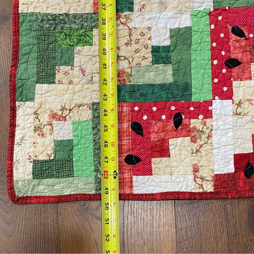 Watermelon Picnic Log Cabin Handmade Quilt - Picture 7 of 13